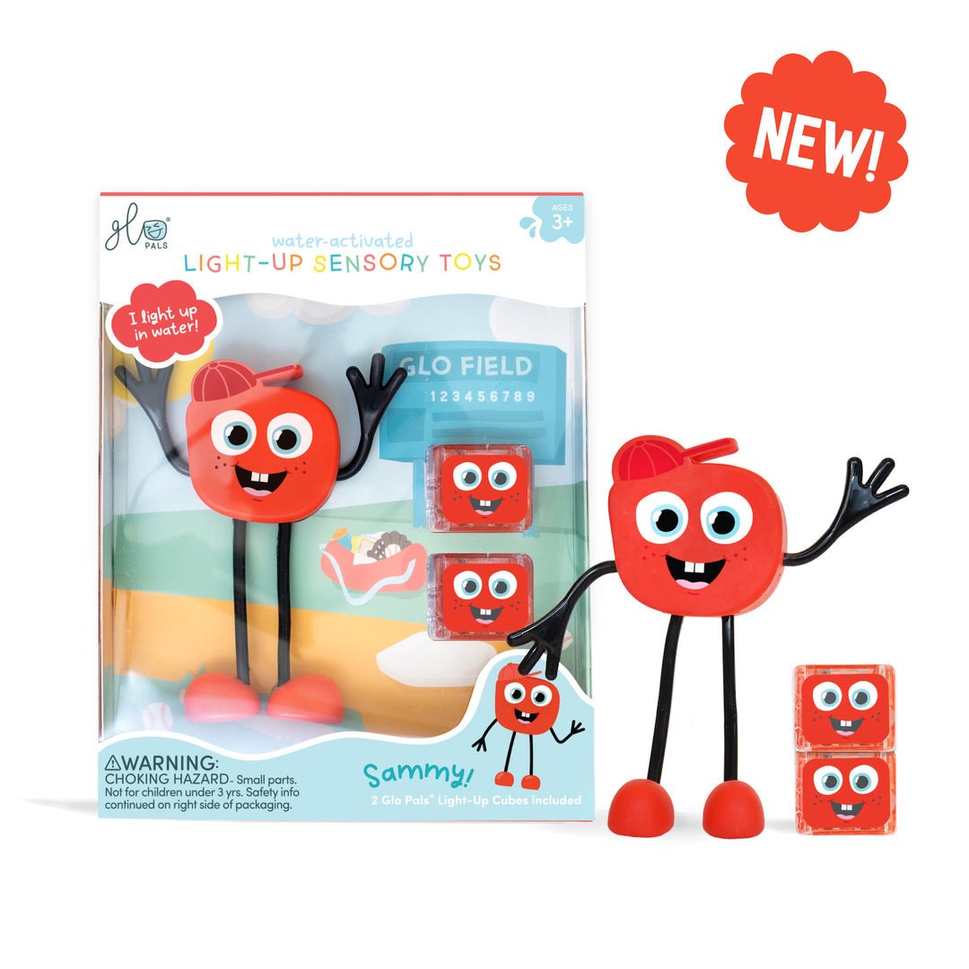 Personnage + cubes lumineux pour le bain - Sammy (rouge) - Jouets de bain - Boutique LeoLudo - Glo Pals