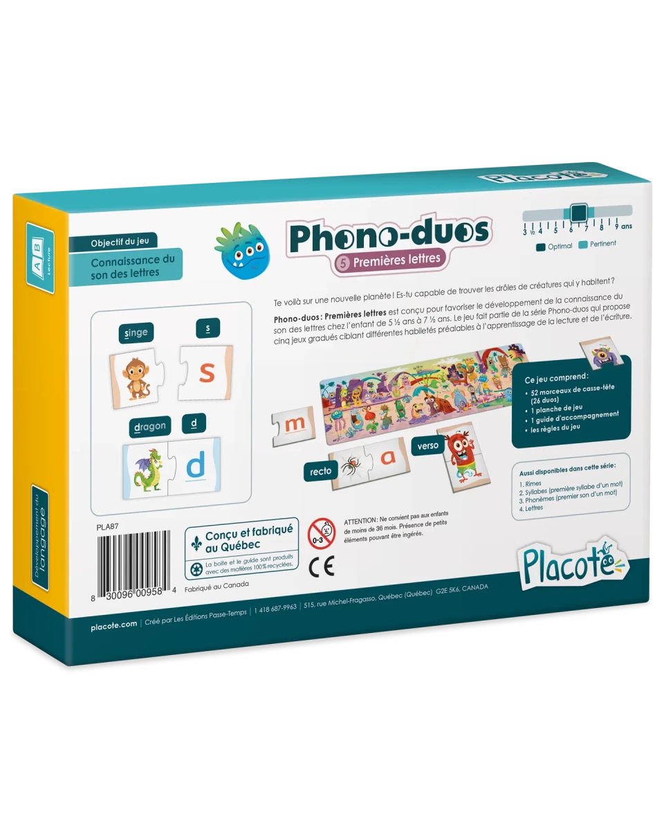 Phono - duos: Premieres lettres - Jeux éducatifs - Boutique LeoLudo - Placote