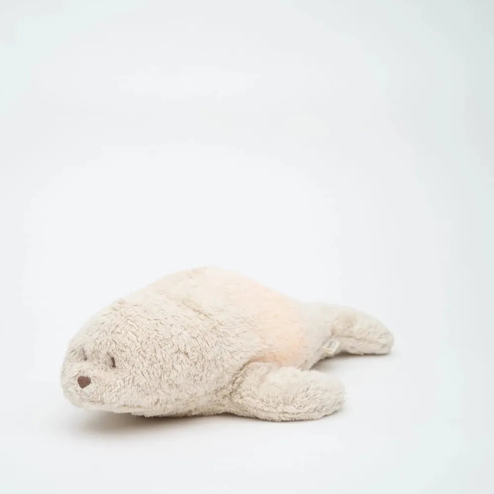 Phoque Moonie sable – Peluche apaisante biologique avec veilleuse - Jouets d'éveil - Boutique LeoLudo - moonie