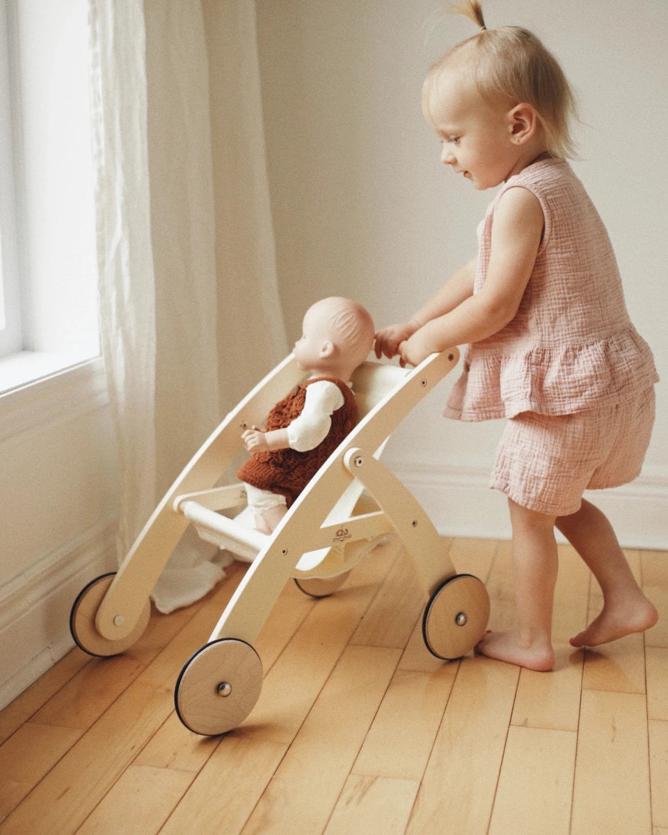 Poussette pour poupée en bois – Kinderfeets - Accessoires poupée - Boutique LeoLudo - Kinderfeets