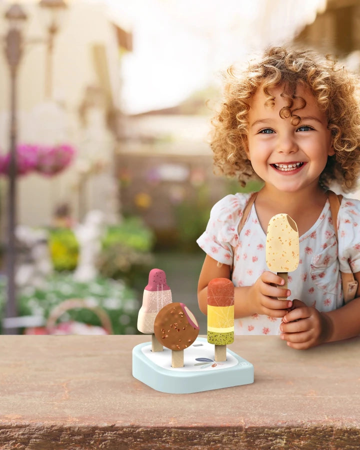 Présentoir de crème glacée en bois avec 4 glaces - Jouets d'imitation - Boutique LeoLudo - Speedy Monkey