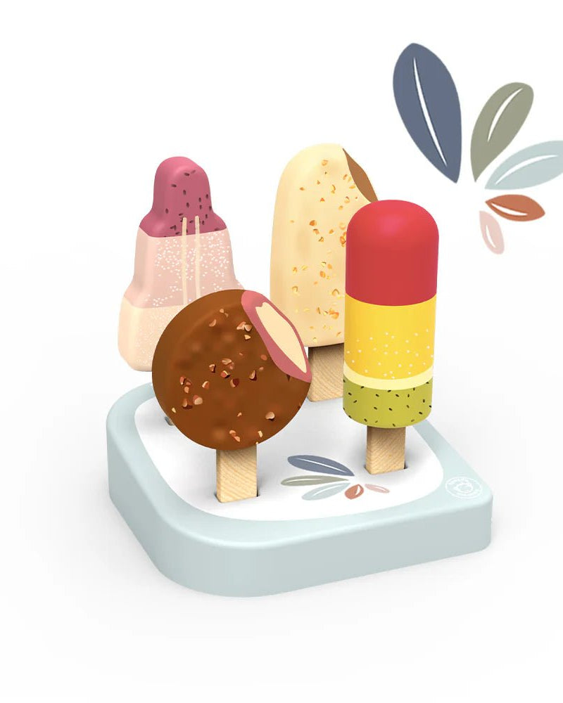 Présentoir de crème glacée en bois avec 4 glaces - Jouets d'imitation - Boutique LeoLudo - Speedy Monkey