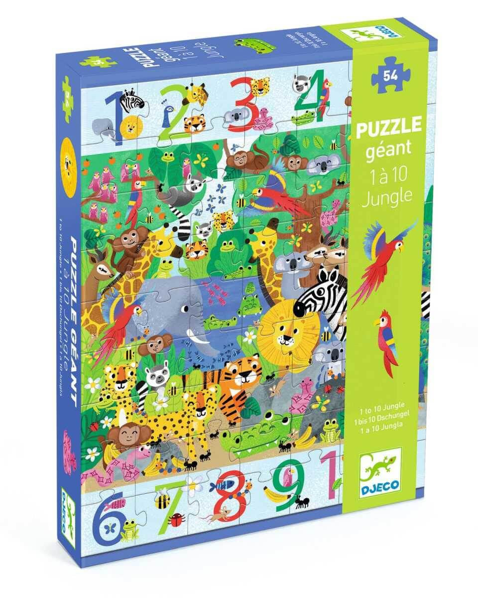 Puzzle géant - 1 à 10 Jungle (54 pcs) - Casse - têtes - Boutique LeoLudo - Djeco