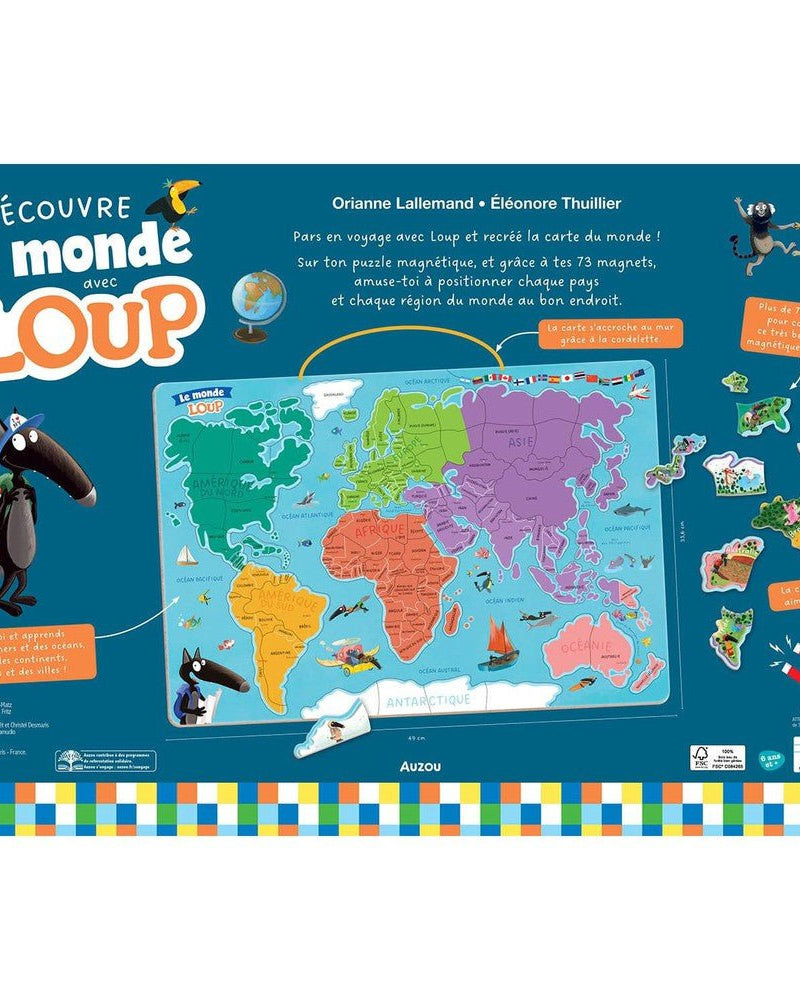 Puzzle magnétique Carte du monde avec Loup - Casse - têtes - Boutique LeoLudo - Auzou