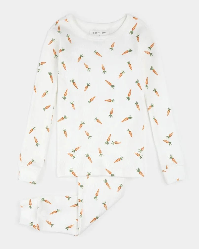 Pyjama 2 - pcs blanc - Carottes (2 - 7) - Vêtements - Boutique LeoLudo - Petit Lem