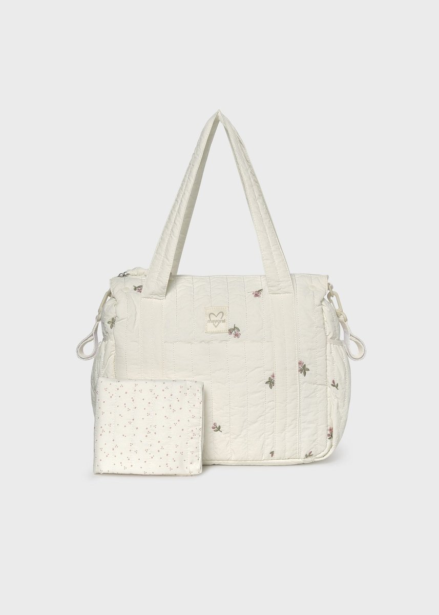 Sac à langer matelassé Mayoral avec matelas à langer – Écru fleuri -Accessoires bébé- Boutique LeoLudo-Mayoral