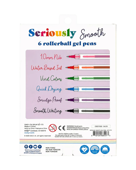 Seriously Smooth – Stylos gel rollerball (ensemble de 6) - Art & bricolage - Boutique LeoLudo - OOLY