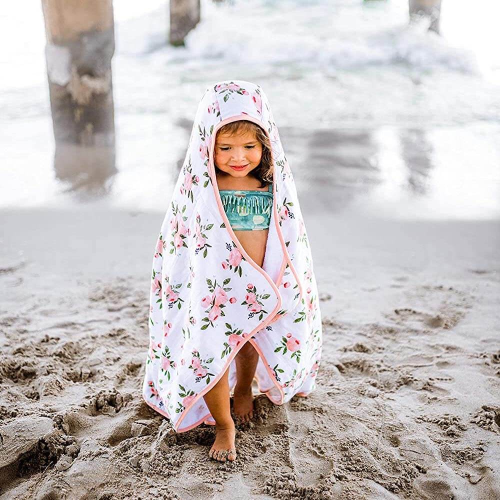 Serviette de bain à capuchon Big Kid - Watercolor Roses-Little Unicorn-Boutique LeoLudo