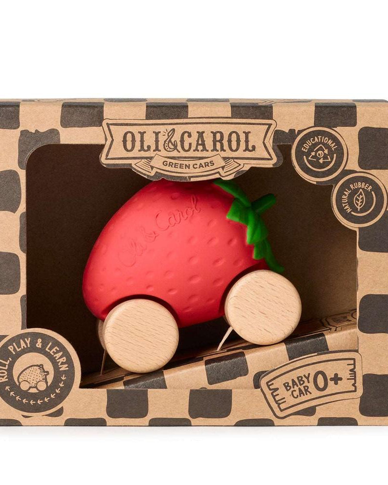Sweetie la fraise – Voiture jouet pour bébé - Jouets de dentition - Boutique LeoLudo - Oli & Carol