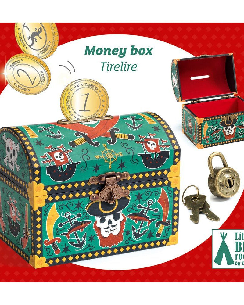 Tirelire Pirates en bois avec fente, rebord métal et bouchon. - Boutique LeoLudo