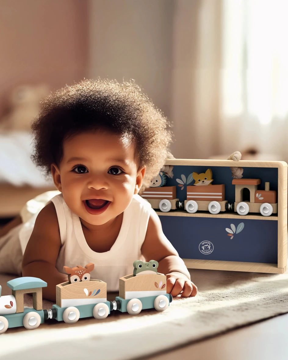 Train avec rails dans coffret en bois - Véhicules de jeu - Boutique LeoLudo - Speedy Monkey