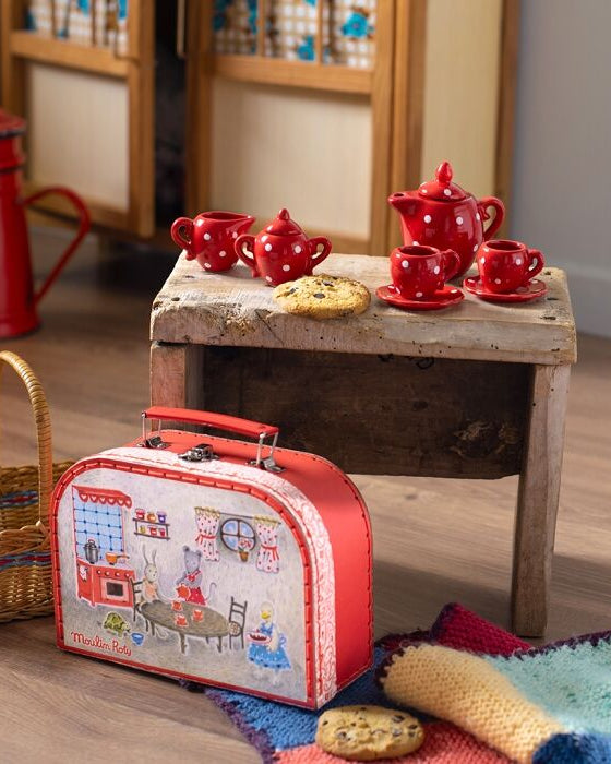 Valise dînette à pois en céramique - La grande famille - Jouets d'imitation - Boutique LeoLudo - Moulin Roty