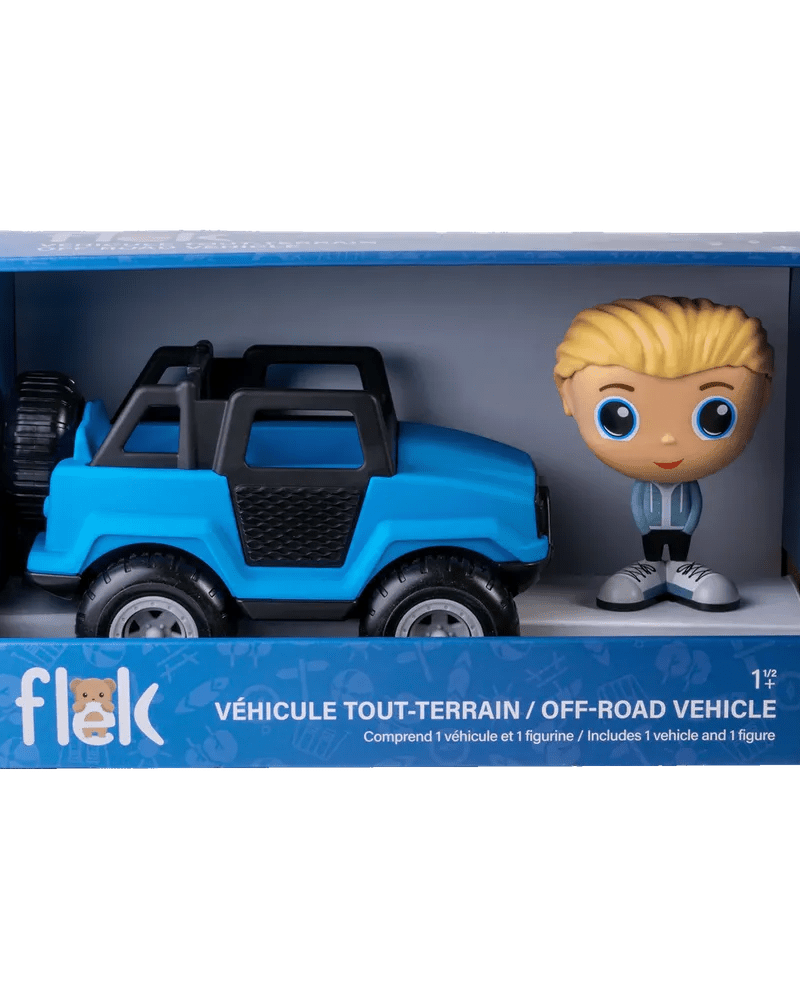 Véhicule tout - terrain bleu avec figurine – 3 personnages au choix - Véhicules de jeu - Boutique LeoLudo - Flek