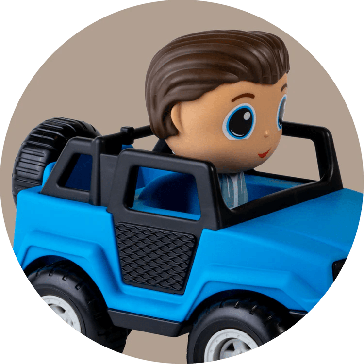Véhicule tout - terrain bleu avec figurine – 3 personnages au choix - Véhicules de jeu - Boutique LeoLudo - Flek