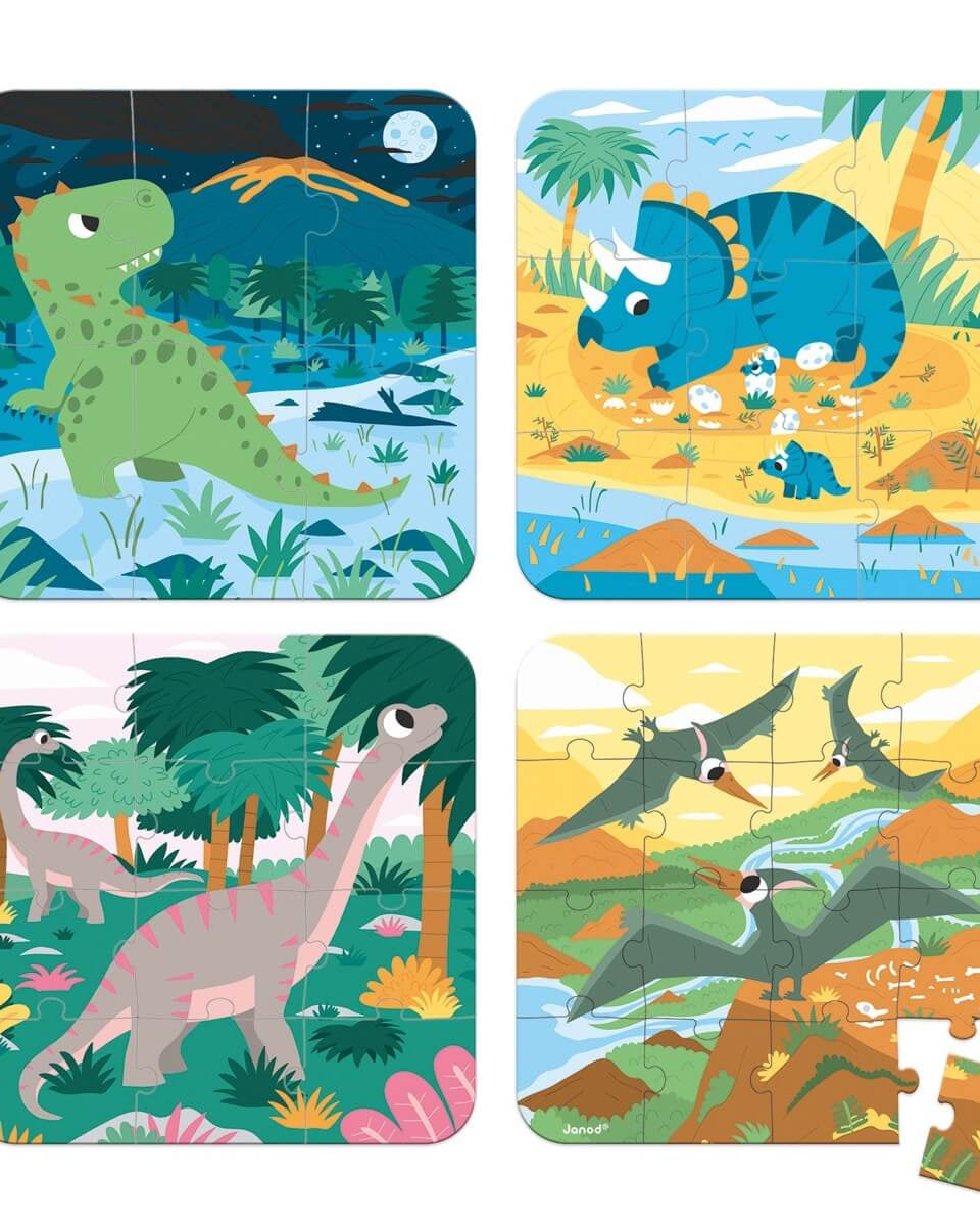 4 Casse - têtes évolutifs - Dinosaures (6 à 16 pcs) - Casse - têtes - Boutique LeoLudo - Janod