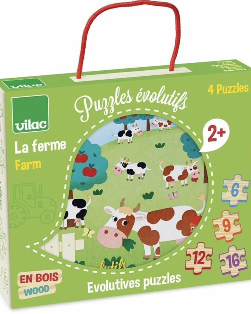 4 casse - têtes évolutifs en bois - La ferme (6 à 16 pcs) - Casse - têtes - Boutique LeoLudo - Vilac