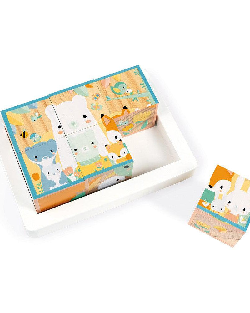 Barquette 6 cubes en bois - Jeux de construction - Boutique LeoLudo - Janod
