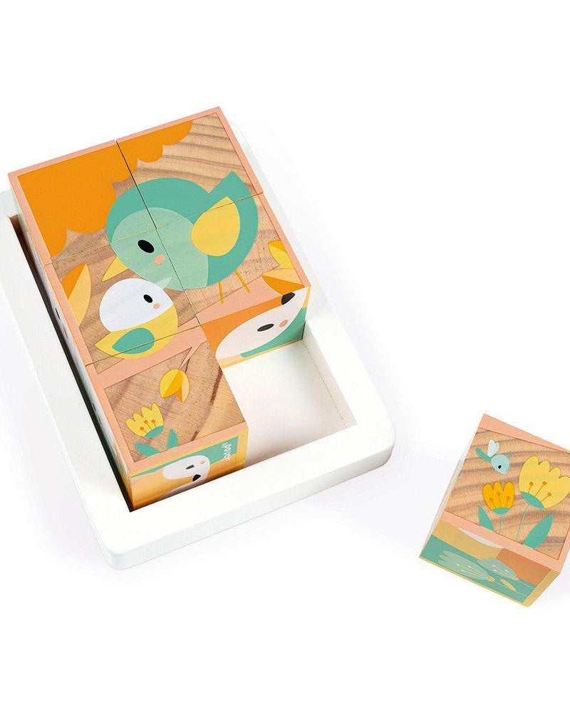 Barquette 6 cubes en bois - Jeux de construction - Boutique LeoLudo - Janod