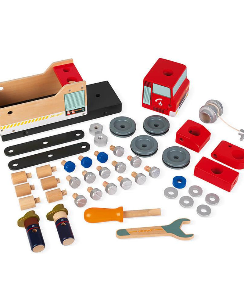 Camion de pompiers en bois Brico'Kids - Véhicules de jeu - Boutique LeoLudo - Janod