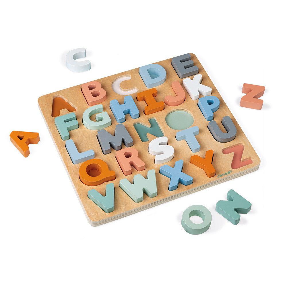 Casse - tête Alphabet en bois + tableau ardoise - Casse - têtes - Boutique LeoLudo - Janod
