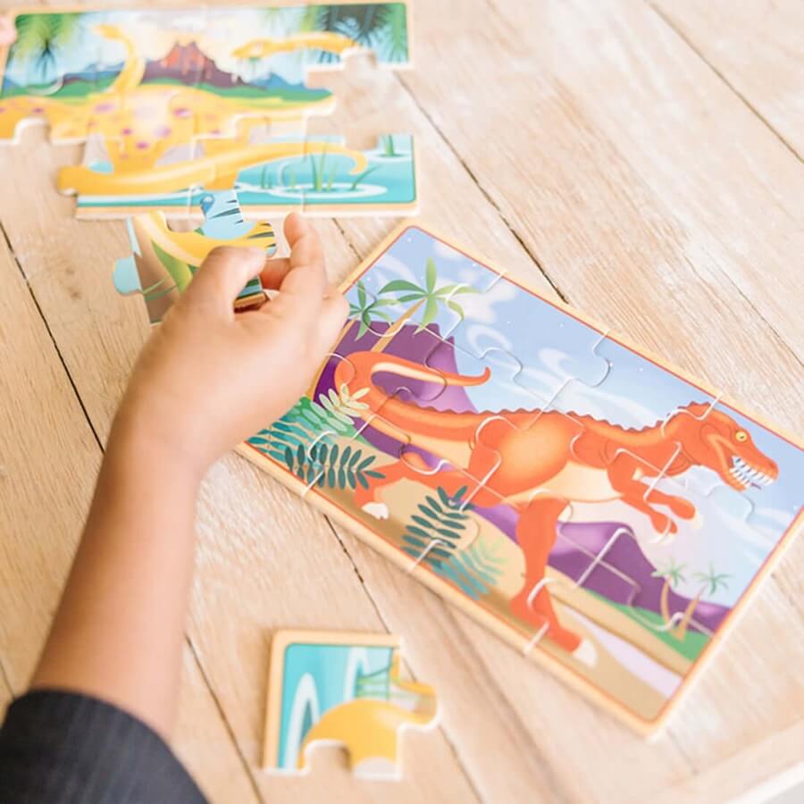 Coffret 4 puzzles en bois - Dinosaures (4 x 12 pcs) - Casse - têtes - Boutique LeoLudo - Melissa & Doug
