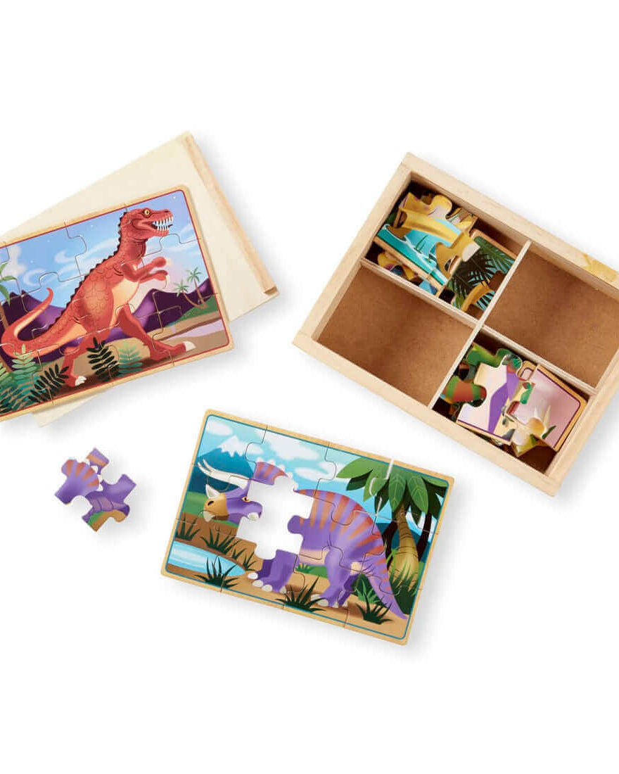 Coffret 4 puzzles en bois - Dinosaures (4 x 12 pcs) - Casse - têtes - Boutique LeoLudo - Melissa & Doug