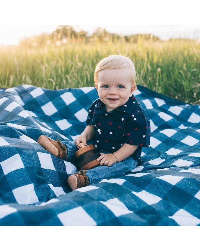 Couverture d'extérieur 5x5 pieds - Navy Plaid - Couvertures - Boutique LeoLudo - Little Unicorn