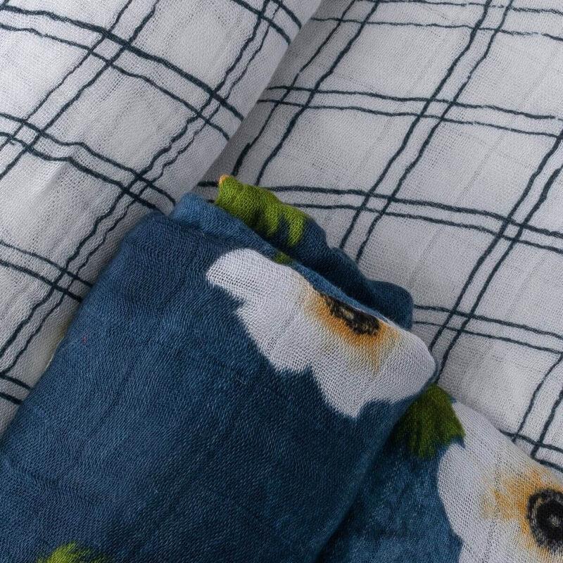 Couvertures (2) en mousseline de luxe - Anémone blanche - Couvertures - Boutique LeoLudo - Little Unicorn