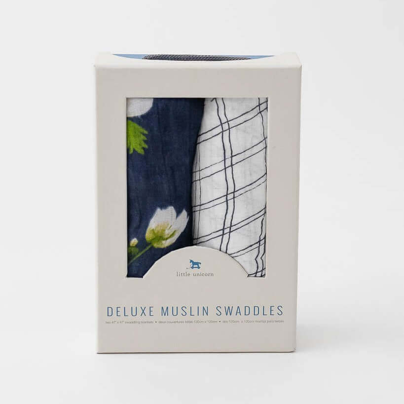 Couvertures (2) en mousseline de luxe - Anémone blanche - Couvertures - Boutique LeoLudo - Little Unicorn