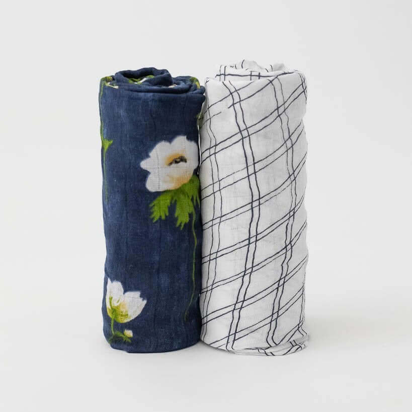 Couvertures (2) en mousseline de luxe - Anémone blanche - Couvertures - Boutique LeoLudo - Little Unicorn