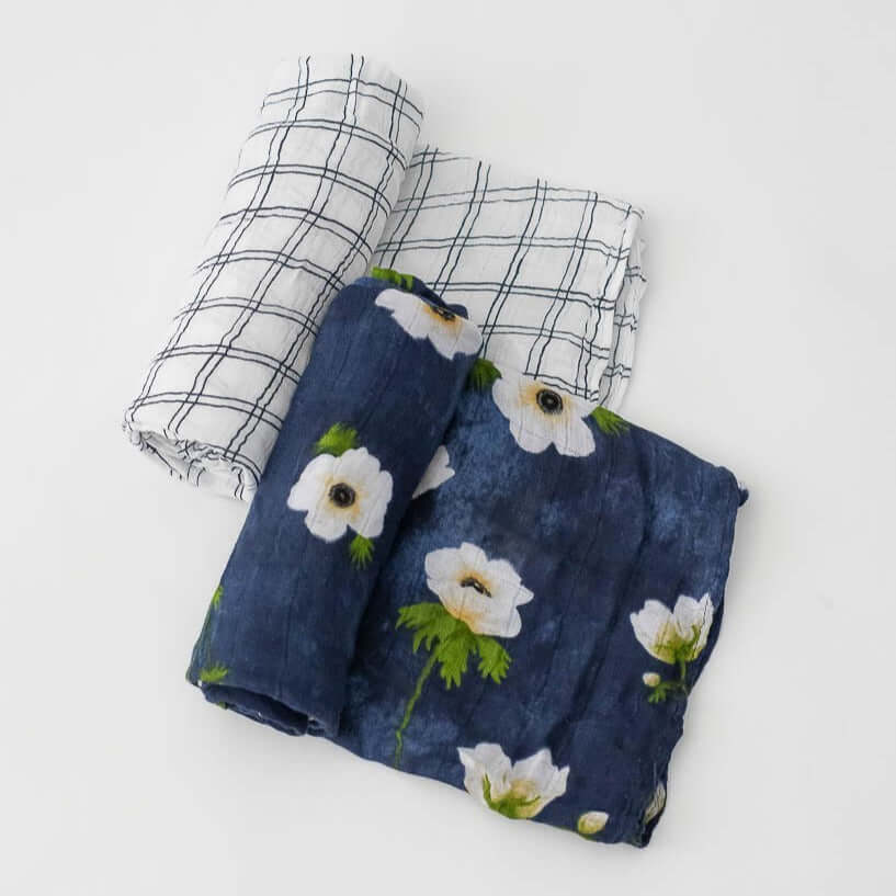 Couvertures (2) en mousseline de luxe - Anémone blanche - Couvertures - Boutique LeoLudo - Little Unicorn