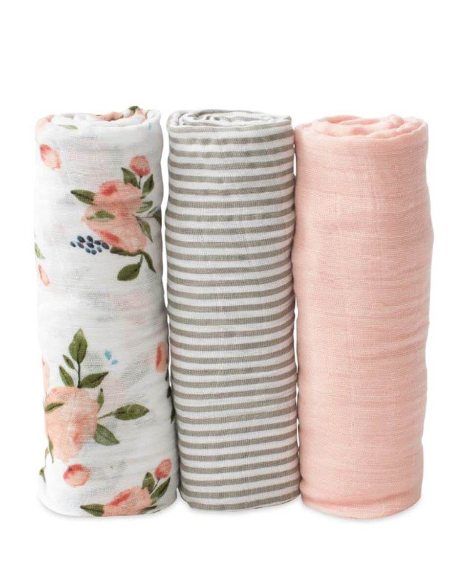 Couvertures mousselines - Watercolor Roses (paquet de 3) - Couvertures - Boutique LeoLudo - Little Unicorn
