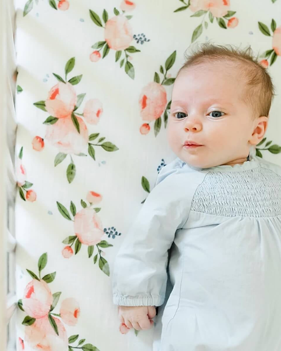 Drap contour en mousseline pour lit de bébé - Watercolor Roses - Literie - Boutique LeoLudo - Little Unicorn