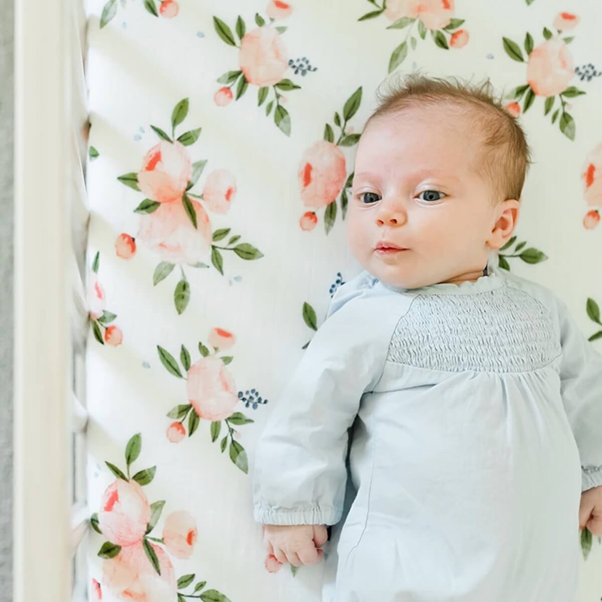 Drap contour en mousseline pour lit de bébé - Watercolor Roses - Literie - Boutique LeoLudo - Little Unicorn