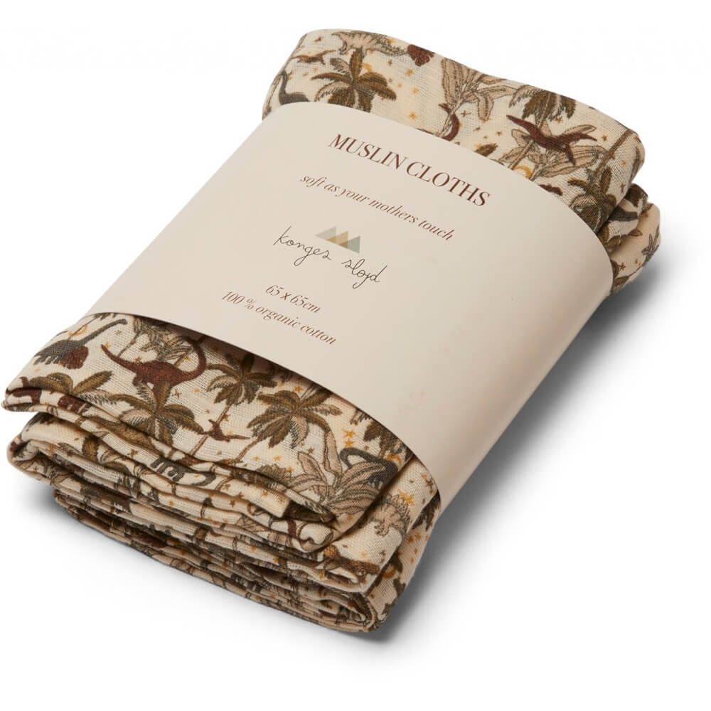 Ensemble 3 mousselines - Dino-Couvertures-Konges Slojd-Boutique LeoLudo