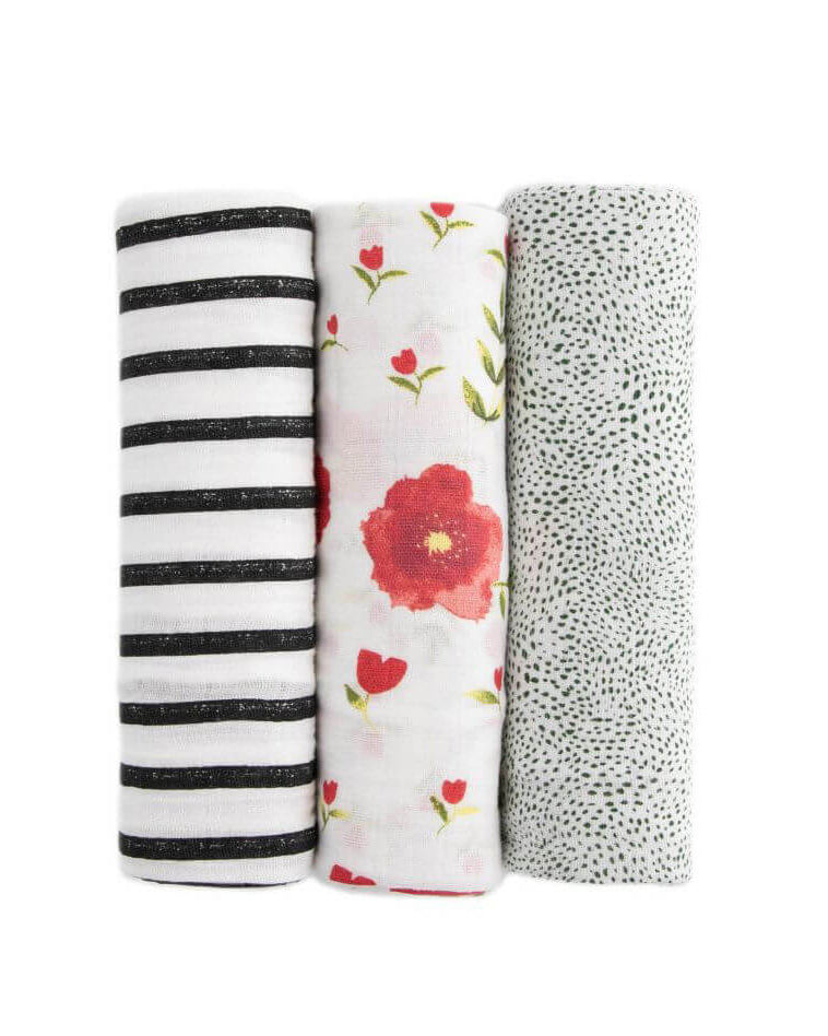 Ensemble de 3 couvertures en mousseline de coton - Summer Poppy 2 - Couvertures - Boutique LeoLudo - Little Unicorn