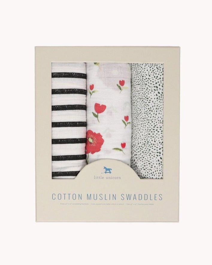 Ensemble de 3 couvertures en mousseline de coton - Summer Poppy 2 - Couvertures - Boutique LeoLudo - Little Unicorn