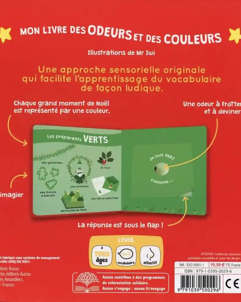 Mon livre des odeurs et des couleurs de Noël -Livres d'éveil- Boutique LeoLudo-Auzou