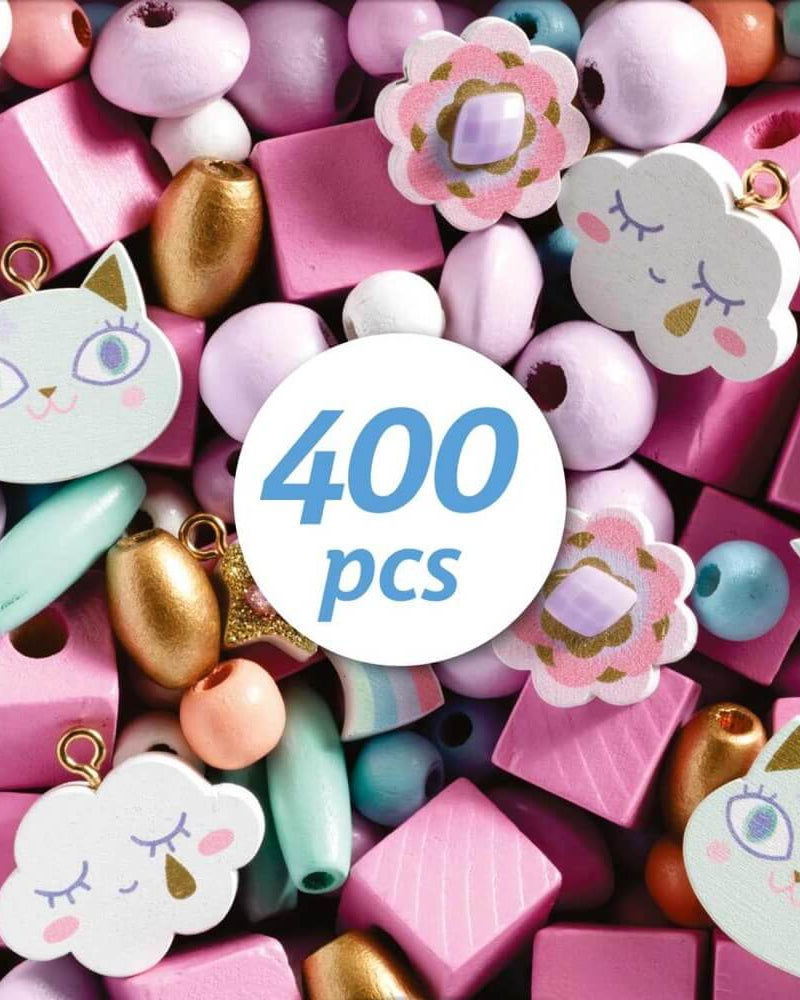 Perles en bois à enfiler - Arc - en - ciel (400 pcs) - Jeux de motricité fine - Boutique LeoLudo - Djeco