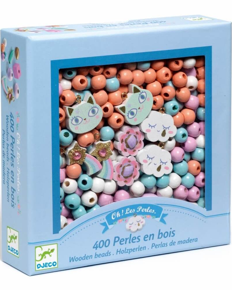 Perles en bois à enfiler - Arc - en - ciel (400 pcs) - Jeux de motricité fine - Boutique LeoLudo - Djeco