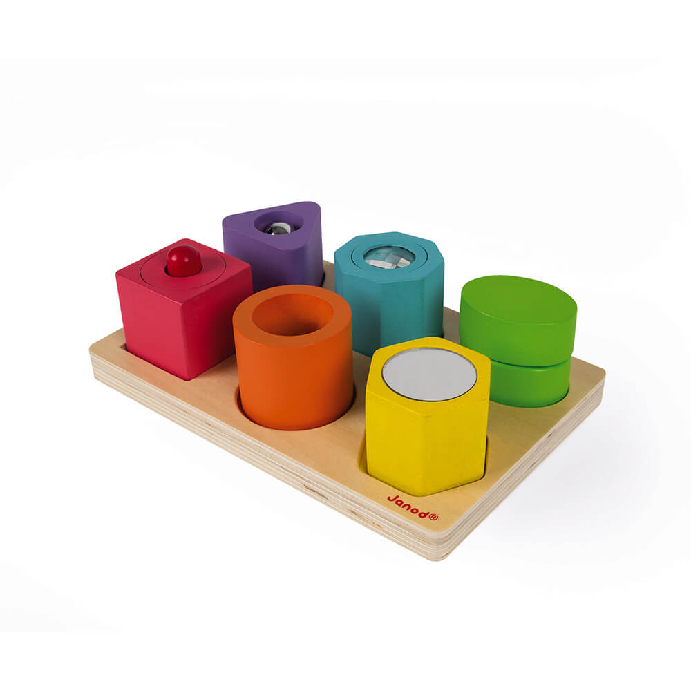 Puzzle 6 cubes sensoriels en bois Iwood-Janod-Boutique LeoLudo