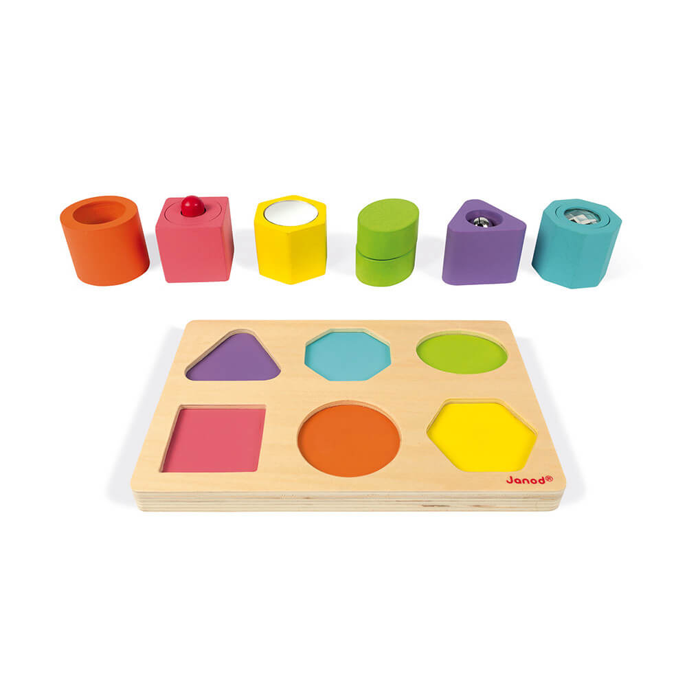 Puzzle 6 cubes sensoriels en bois Iwood-Janod-Boutique LeoLudo