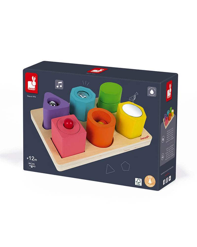 Puzzle 6 cubes sensoriels en bois Iwood - Jouets d'éveil - Boutique LeoLudo - Janod