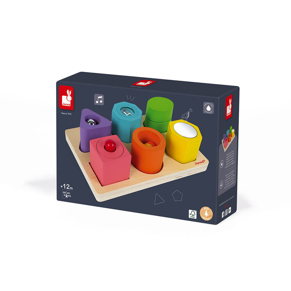 Puzzle 6 cubes sensoriels en bois Iwood - Jouets d'éveil - Boutique LeoLudo - Janod