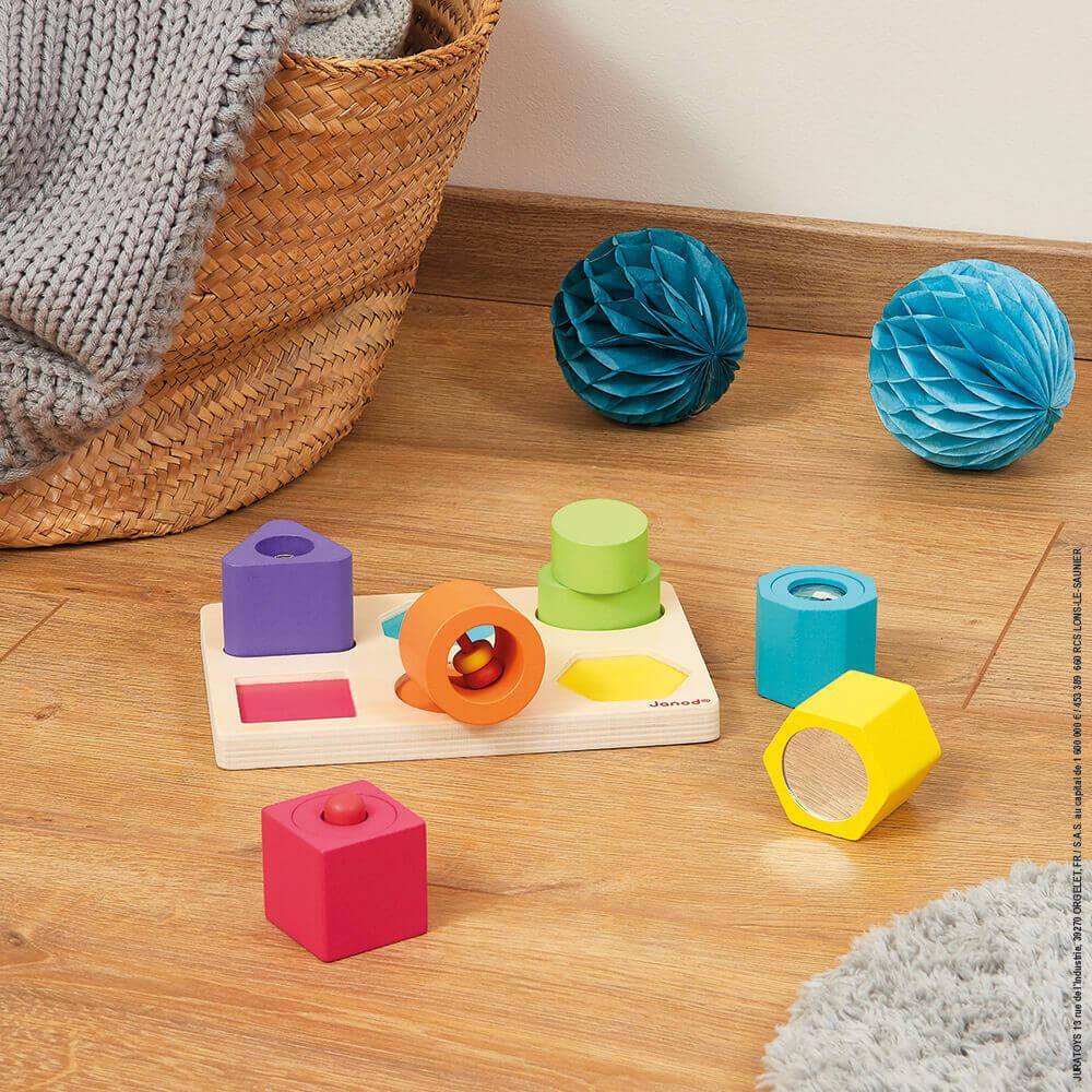 Puzzle 6 cubes sensoriels en bois Iwood - Jouets d'éveil - Boutique LeoLudo - Janod