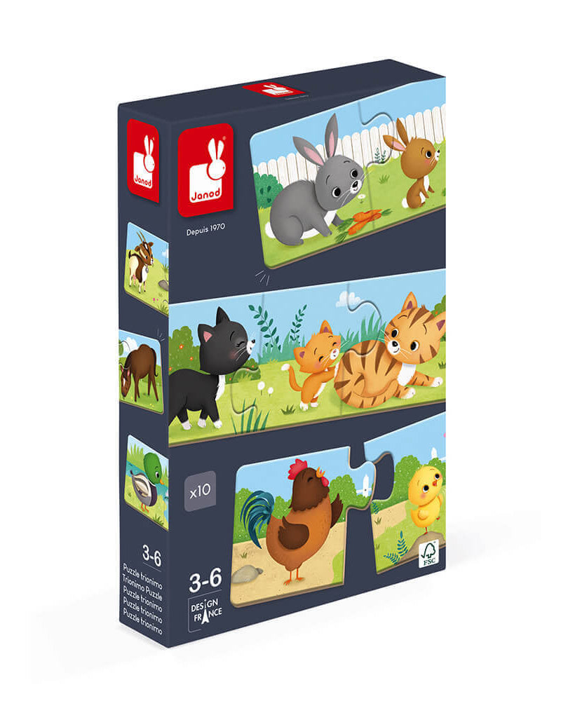 Puzzle d'association Trionimo (10 x 3 pcs) - Casse - têtes - Boutique LeoLudo - Janod