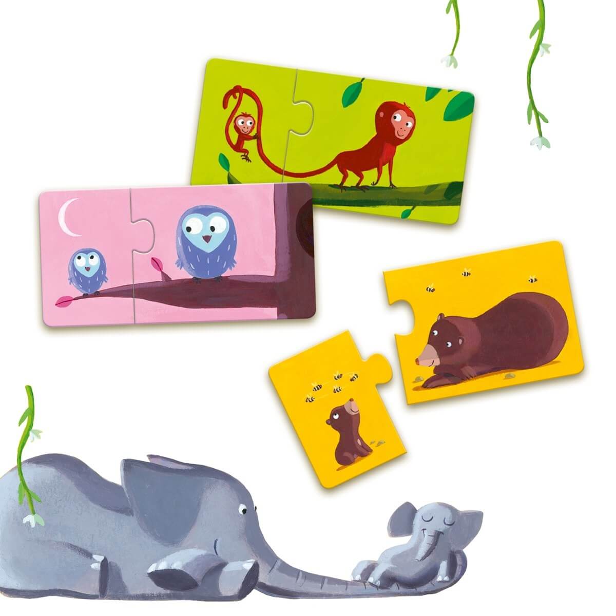 Puzzle duo - Mamans et bébés animaux - Casse - têtes - Boutique LeoLudo - Djeco
