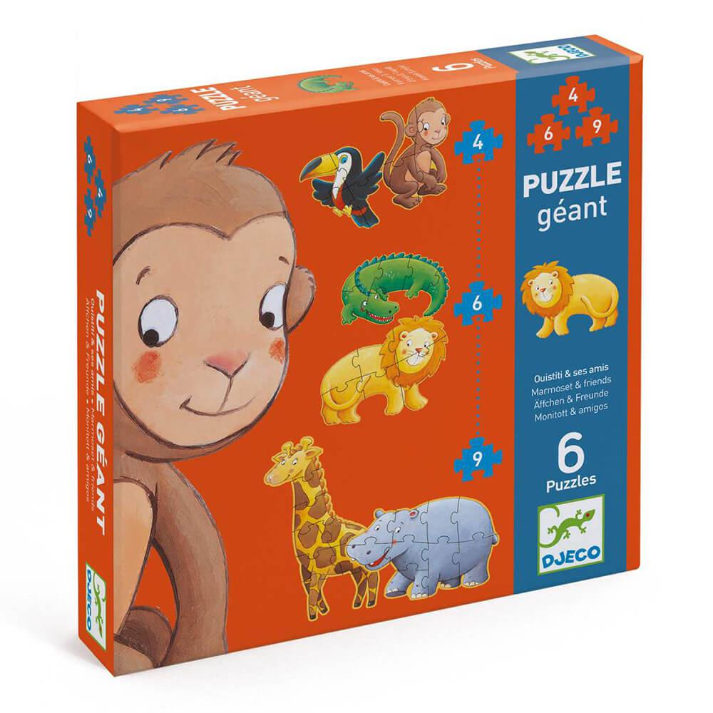 Puzzle géant - Ouistiti et ses amis (4,6,9 pièces)-Djeco-Boutique LeoLudo