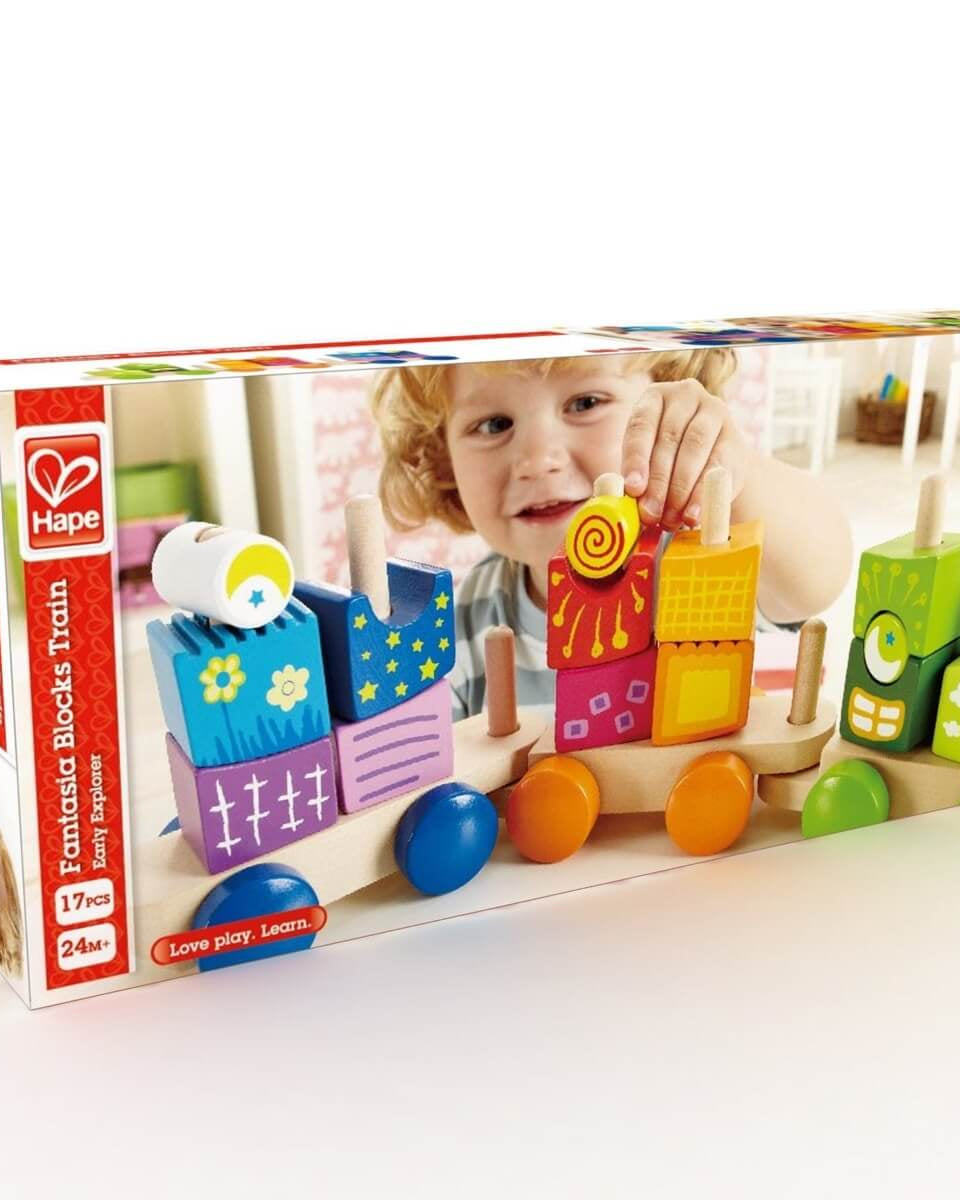 Train de blocs Fantasia - Jouets à trier & empiler - Boutique LeoLudo - Hape