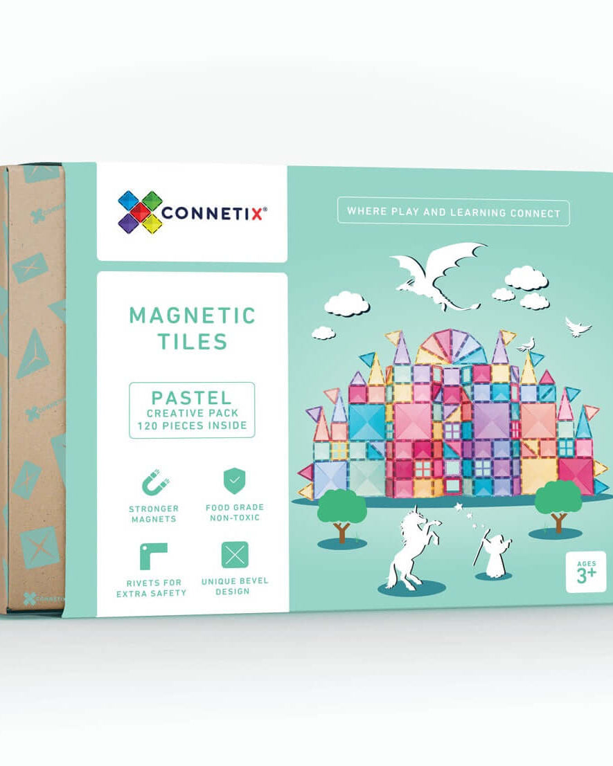 Tuiles magnétiques Connetix - Pastel Creative (120 pcs) - Jeux de construction - Boutique LeoLudo - Connetix